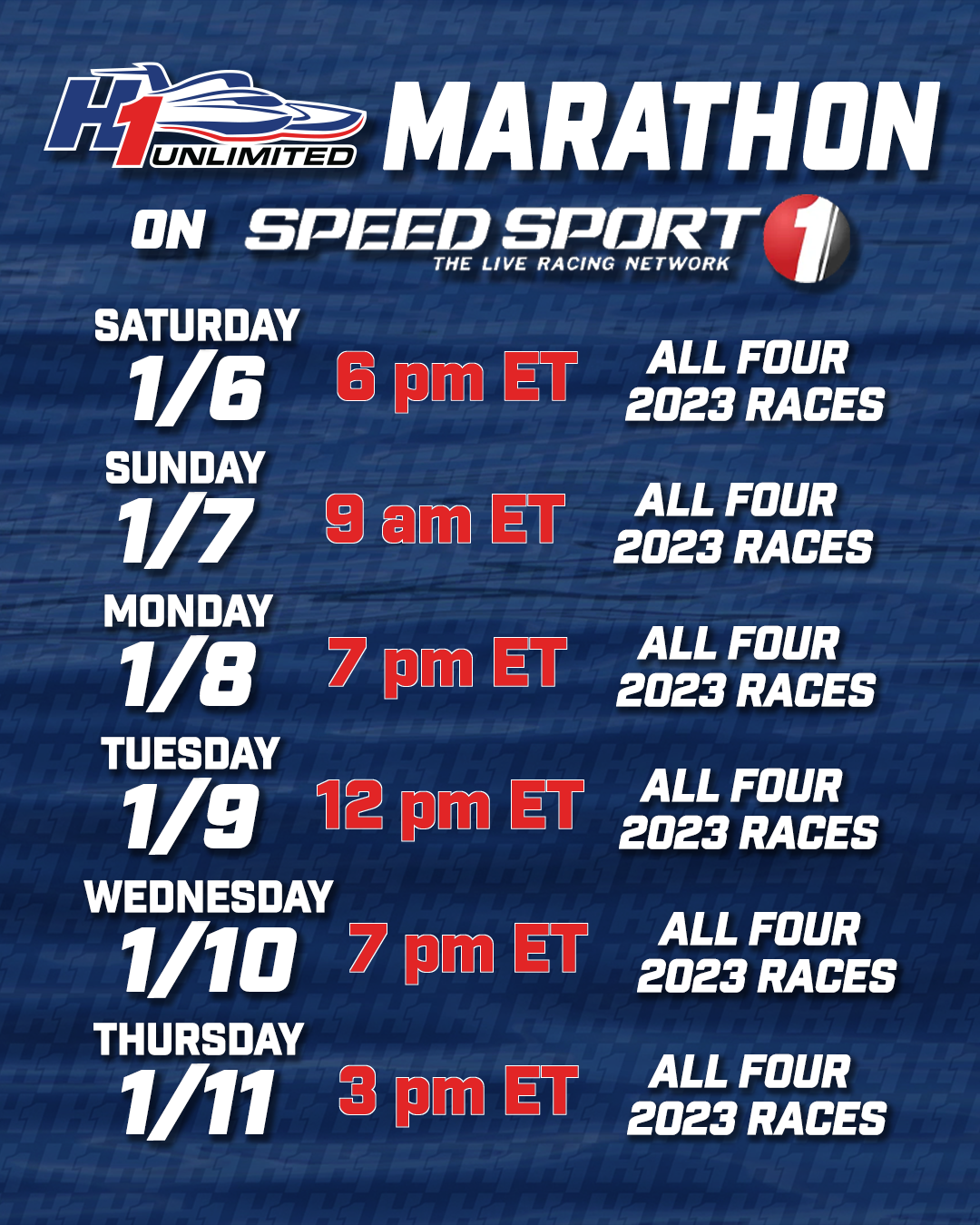 speedsport marathon schedule